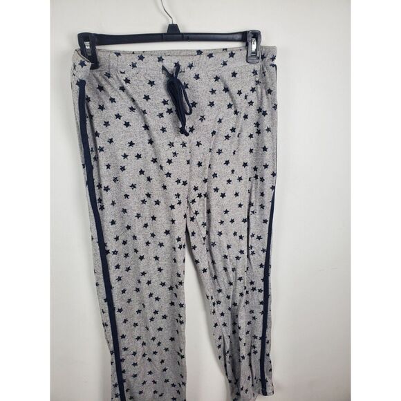 Lucky Brand Pajama Set Large Grey Star Print Grey Blue Cap Sleeve 2 Piece Set Sl - Picture 7 of 8